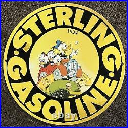 Vintage Sterling Gasoline Porcelain Sign Motor Oil Station Service Pump Plate Ad