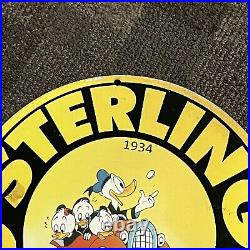 Vintage Sterling Gasoline Porcelain Sign Motor Oil Station Service Pump Plate Ad