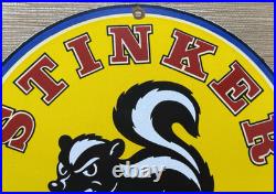 Vintage Stinker Gasoline Porcelain Sign Skunk Gas Station Service Motor Oil