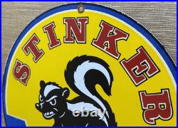 Vintage Stinker Gasoline Porcelain Sign Skunk Gas Station Service Motor Oil