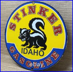 Vintage Stinker Gasoline Porcelain Sign Skunk Gas Station Service Motor Oil