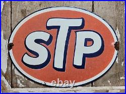 Vintage Stp Porcelain Sign Old 12 Racing Motor Oil Auto Service Garage Oval USA