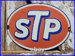 Vintage Stp Porcelain Sign Old 12 Racing Motor Oil Auto Service Garage Oval USA