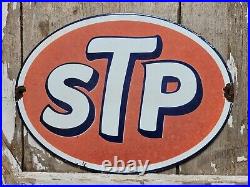 Vintage Stp Porcelain Sign Old 12 Racing Motor Oil Auto Service Garage Oval USA