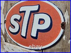 Vintage Stp Porcelain Sign Old 12 Racing Motor Oil Auto Service Garage Oval USA