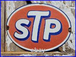 Vintage Stp Porcelain Sign Old 12 Racing Motor Oil Auto Service Garage Oval USA