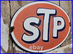 Vintage Stp Porcelain Sign Old 12 Racing Motor Oil Auto Service Garage Oval USA