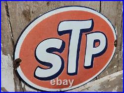 Vintage Stp Porcelain Sign Old 12 Racing Motor Oil Auto Service Garage Oval USA