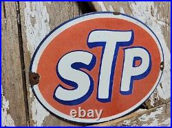 Vintage Stp Porcelain Sign Old 12 Racing Motor Oil Auto Service Garage Oval USA