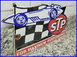 Vintage Stp Porcelain Sign Race Car Gas Station Motor Oil Service American Fuel
