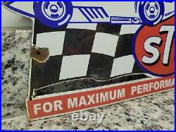 Vintage Stp Porcelain Sign Race Car Gas Station Motor Oil Service American Fuel