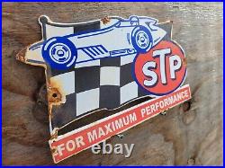 Vintage Stp Porcelain Sign Race Car Gas Station Motor Oil Service American Race