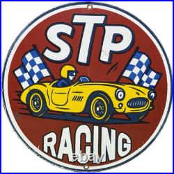 Vintage Stp Racing Porcelain Motor Oil Gas Sign Gas Station Metal Pump Plate