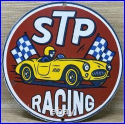 Vintage Stp Racing Porcelain Motor Oil Gas Sign Gas Station Metal Pump Plate