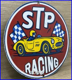 Vintage Stp Racing Porcelain Motor Oil Gas Sign Gas Station Metal Pump Plate
