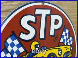 Vintage Stp Racing Porcelain Motor Oil Gas Sign Gas Station Metal Pump Plate