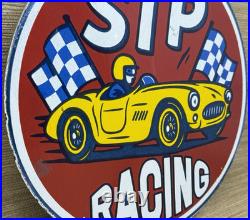 Vintage Stp Racing Porcelain Motor Oil Gas Sign Gas Station Metal Pump Plate