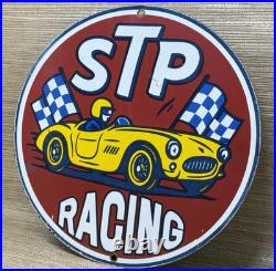 Vintage Stp Racing Porcelain Motor Oil Gas Sign Gas Station Metal Pump Plate