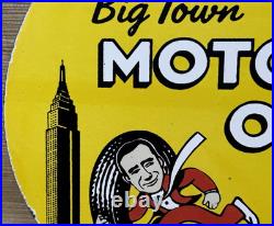 Vintage Strauss Stores Big Town Motor Oil Porcelain Sign Gasoline Station Servic