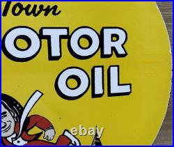 Vintage Strauss Stores Big Town Motor Oil Porcelain Sign Gasoline Station Servic