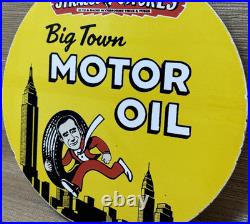 Vintage Strauss Stores Big Town Motor Oil Porcelain Sign Gasoline Station Servic