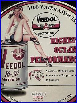 Vintage Style 1955 Veedol Motor Oil 12 Inch Porcelain Sign