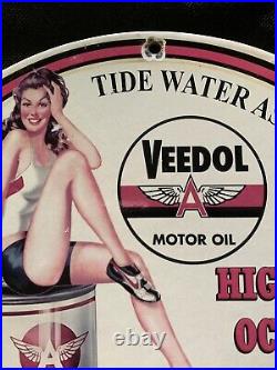 Vintage Style 1955 Veedol Motor Oil 12 Inch Porcelain Sign