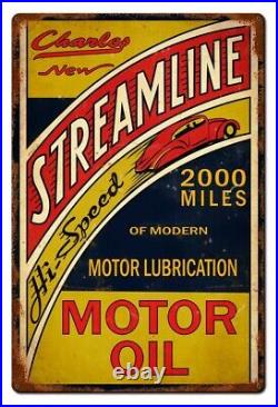 Vintage Style Metal Sign Streamline Motor Oil 24 x 36