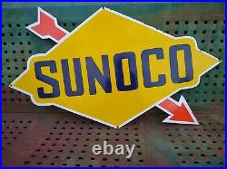 Vintage Sunoco Gas Motor Oil Porcelain Gas Station Pump Gasoline 35 Sign