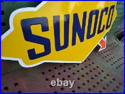 Vintage Sunoco Gas Motor Oil Porcelain Gas Station Pump Gasoline 35 Sign