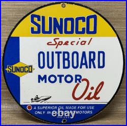 Vintage Sunoco Gasoline Porcelain Sign Dealership Gas Station Motor Oil Blue