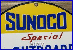 Vintage Sunoco Gasoline Porcelain Sign Dealership Gas Station Motor Oil Blue