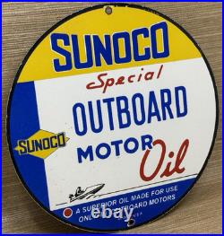 Vintage Sunoco Gasoline Porcelain Sign Dealership Gas Station Motor Oil Blue