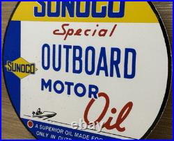 Vintage Sunoco Gasoline Porcelain Sign Dealership Gas Station Motor Oil Blue