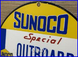 Vintage Sunoco Gasoline Porcelain Sign Dealership Gas Station Motor Oil Blue