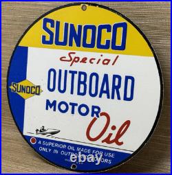 Vintage Sunoco Gasoline Porcelain Sign Dealership Gas Station Motor Oil Blue