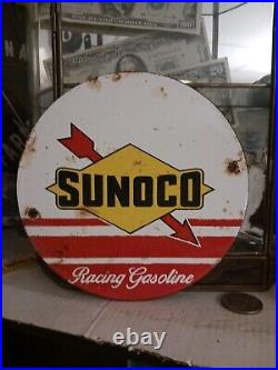 Vintage Sunoco Gasoline Racing Porcelain Motor Oil Sign