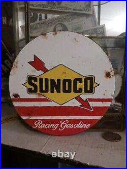 Vintage Sunoco Gasoline Racing Porcelain Motor Oil Sign