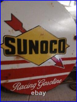 Vintage Sunoco Gasoline Racing Porcelain Motor Oil Sign