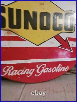 Vintage Sunoco Gasoline Racing Porcelain Motor Oil Sign