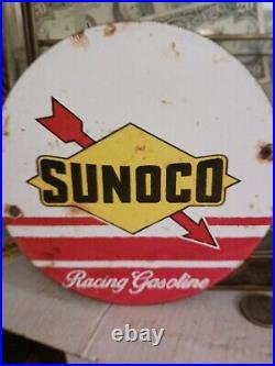 Vintage Sunoco Gasoline Racing Porcelain Motor Oil Sign