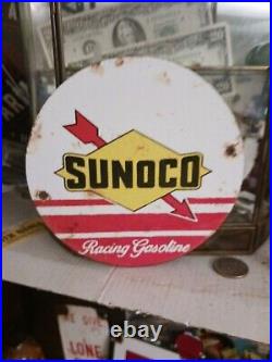 Vintage Sunoco Gasoline Racing Porcelain Motor Oil Sign