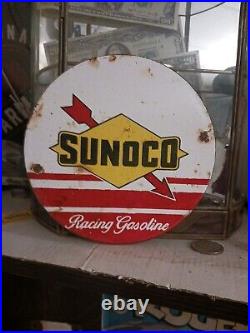 Vintage Sunoco Gasoline Racing Porcelain Motor Oil Sign