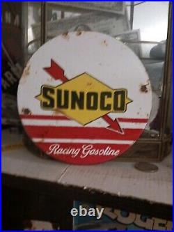 Vintage Sunoco Gasoline Racing Porcelain Motor Oil Sign