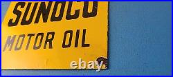 Vintage Sunoco Motor Oil Porcelain Gasoline Service Station Pump Plate Sign