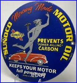Vintage Sunoco Motor Oil Porcelain Sign Gas Station Pump Plate Service Gasoline
