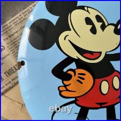 Vintage Sunoco Motor Oil Walt Disney 12 Inch Convex Porcelain Enamel Sign