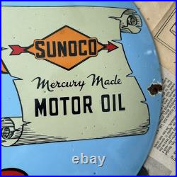 Vintage Sunoco Motor Oil Walt Disney 12 Inch Convex Porcelain Enamel Sign
