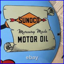 Vintage Sunoco Motor Oil Walt Disney 12 Inch Convex Porcelain Enamel Sign