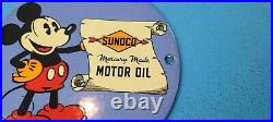 Vintage Sunoco Motor Oils Porcelain 6 Mickey Mouse Gas Service Pump Sign